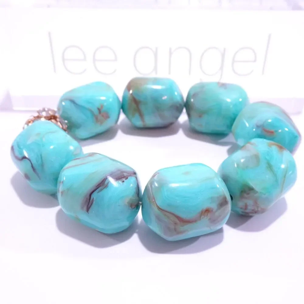 Lee Angel Women's Turq Swirl Marble Stone Fireball Stretch Bracelet NWT 125